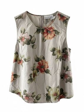 Newport News Vintage linen cotton blend Floral Sleeveless Top Neutral & Orange